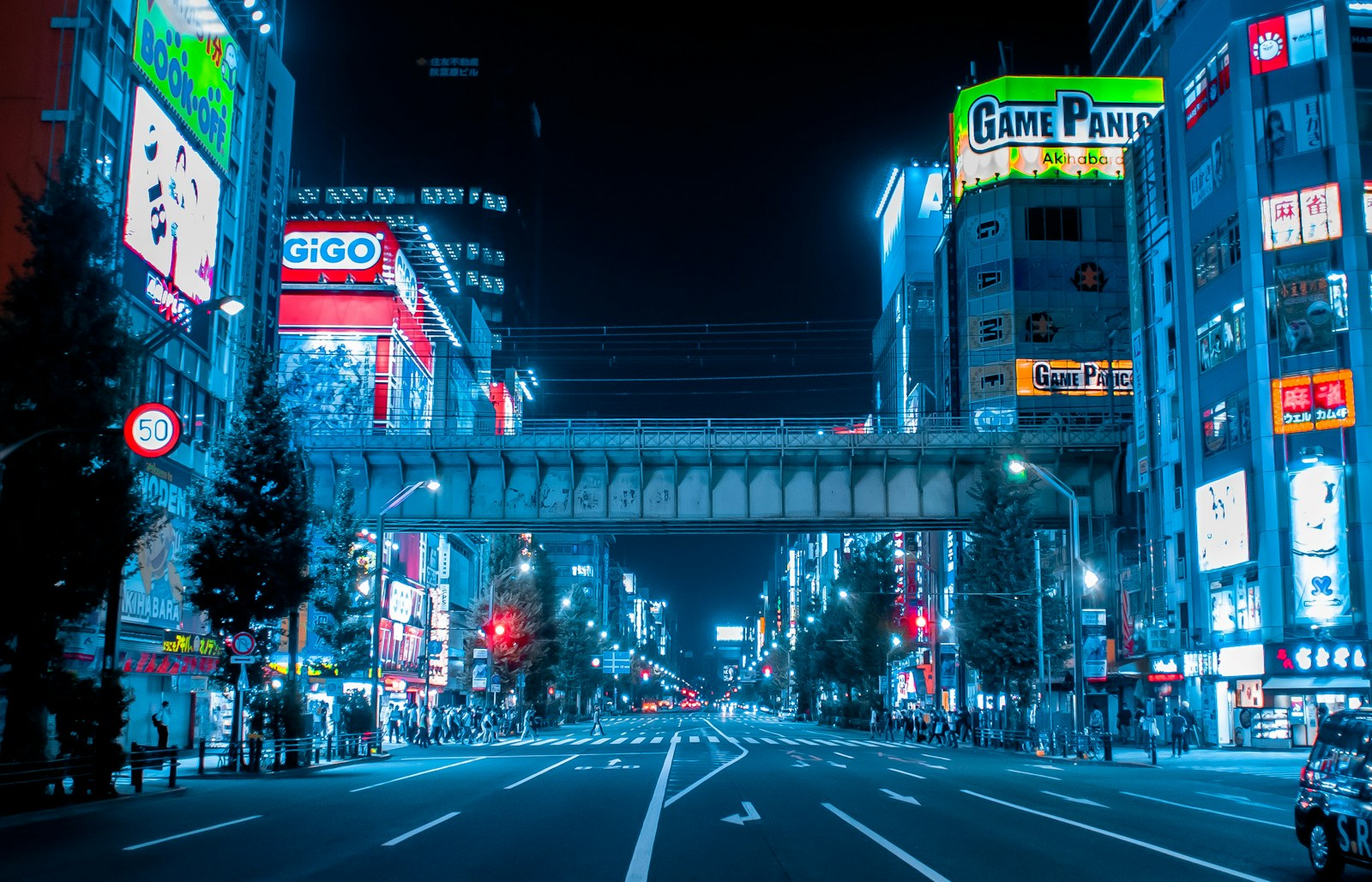 a city street at night